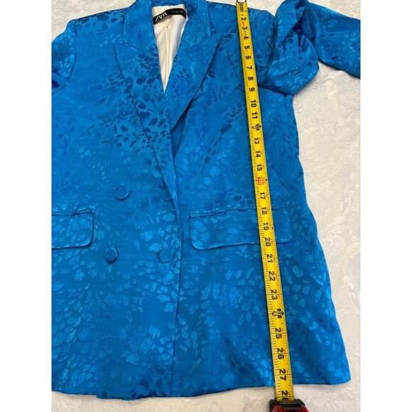 Zara Double Breasted Blue Leopard Jacquard Blazer Size Small Career Jacket - Picture 8 of 13